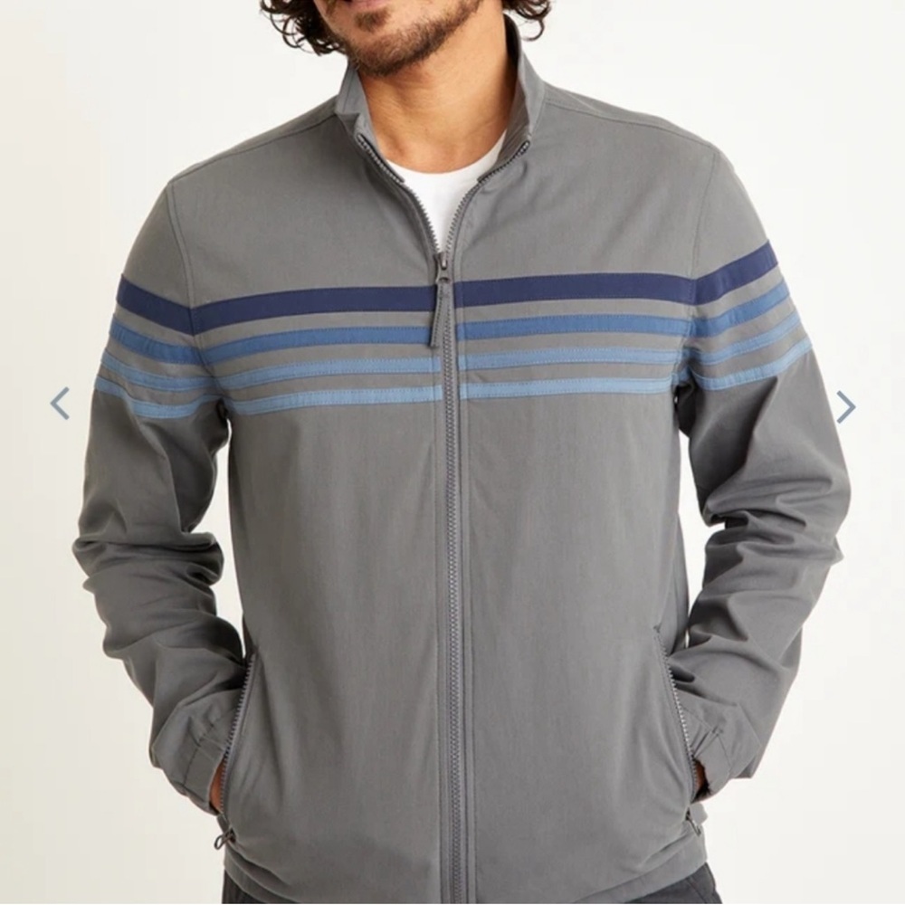 Marine Layer Gray Lightweight Jacket with Blue Stripe Accents - Picture 2 of 11
